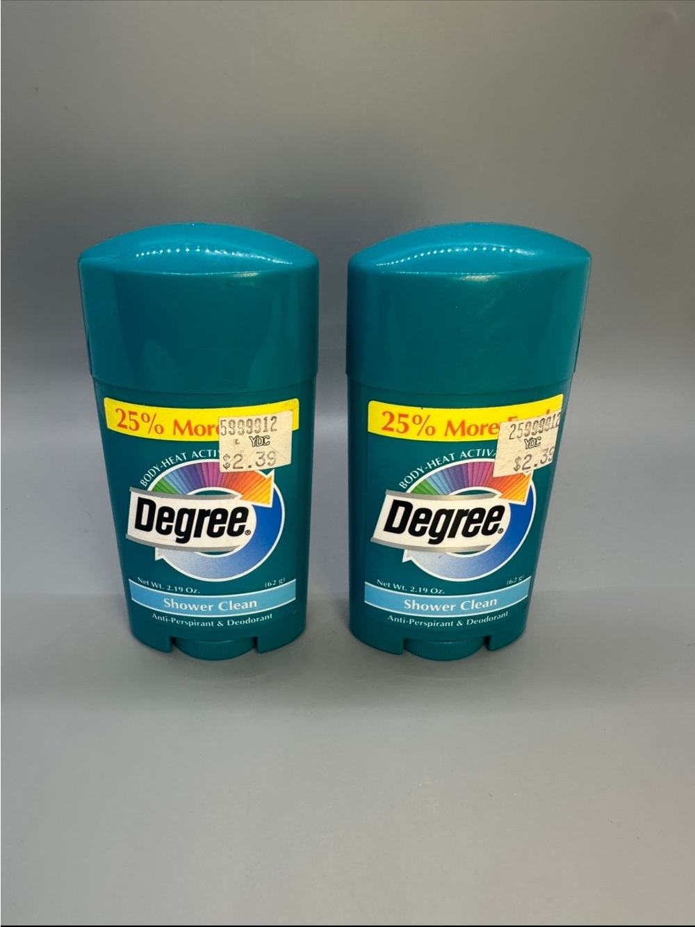 Vintage Degree 2x Bundle Deodorant Stick Aqua Cool Shower Clean NOS Prop